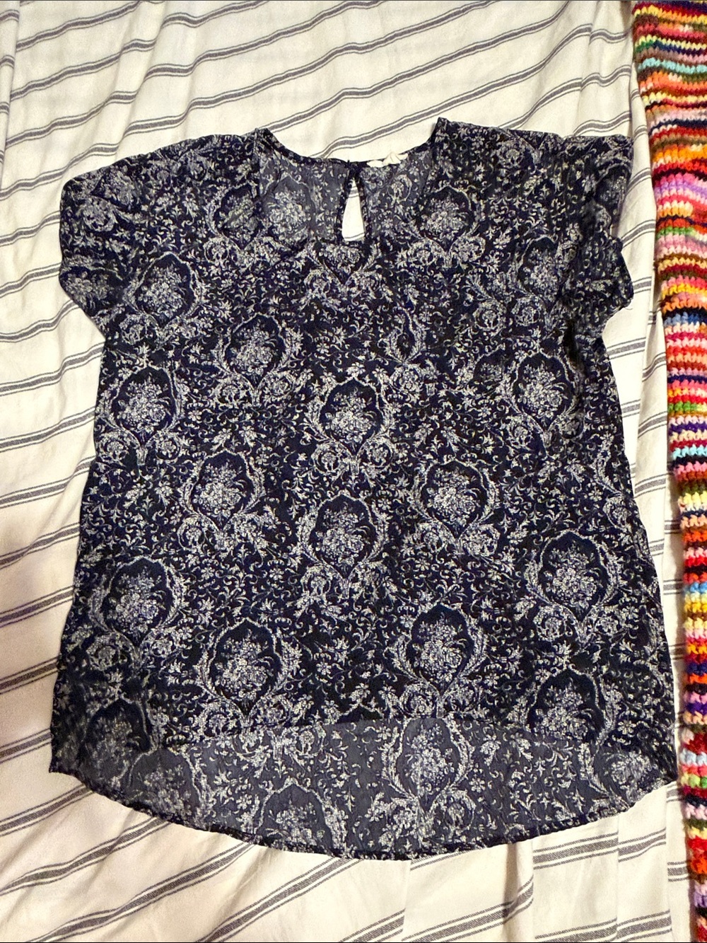 Women’s Navy Floral Print Short-Sleeve Blouse
